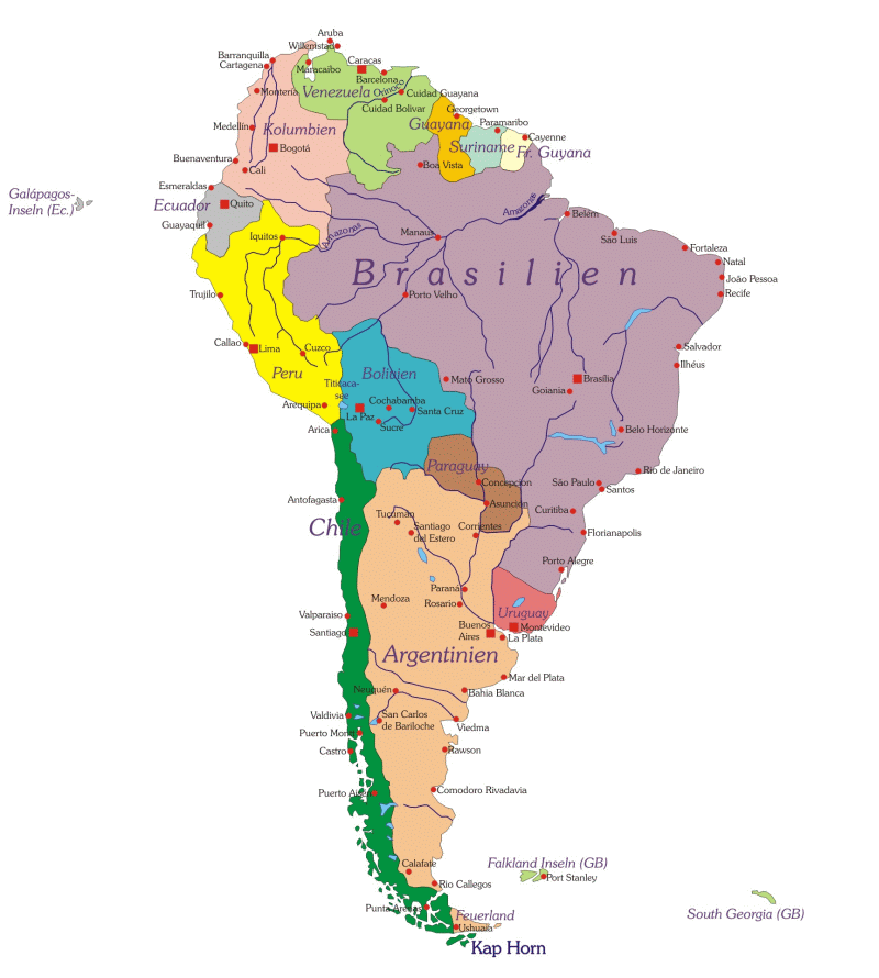 Südamerika Landkarte